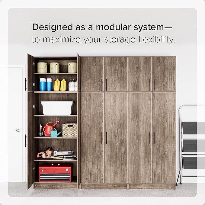 Prepac Elite 32" Storage Cabinet, Gray Storage Cabinet with Hanging Rail and Shelves for Living room, Kitchen ang Laundry Room 24.5" D x 32" W x 65" H