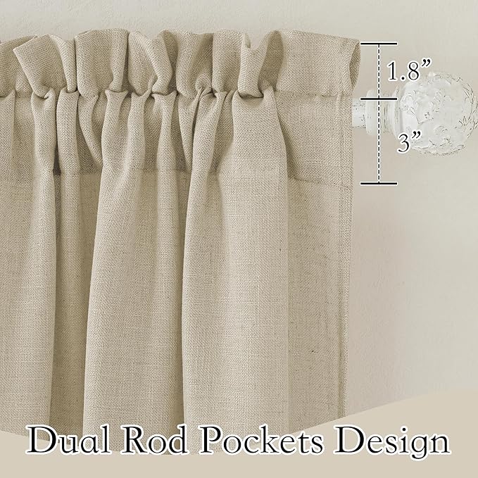RYB HOME Semi Sheer Curtains 84 incehs, Rod Pocket for Living Room Bedroom Office Dining, Beige, W 52 x L 84, 2 Panels