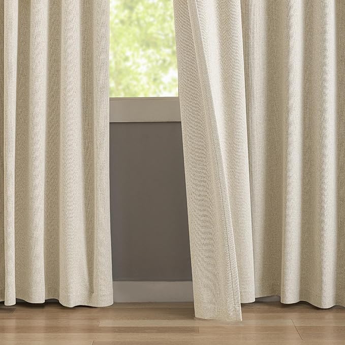KangBang Pinch Pleat Beige Black Out Curtains 96 Inches Long, Pinch Pleated Drapes for Living Room Office with Hooks Track System, Thermal Insulated Track Curtains 2 PCs(42Wx96L, Natural Beige)