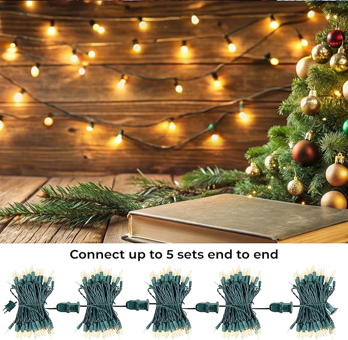 Christmas LED Lights 100 Warm White String Lights for Indoor and Outdoor Decorative Use, Holiday and Tree Decor, Patio Hanging Lighting Decorations, Green Wire, 26.9 Ft, UL Certified