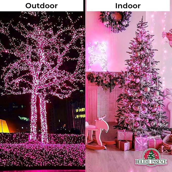 Pink Christmas Valentine's String Lights 100 Mini Incandescent Fairy Light Decor 20.6 Ft White Wire Indoor & Outdoor Party Patio Bedroom, Xmas Tree Garland Easter Holiday Decoration