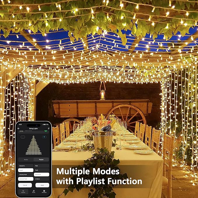 BrizLabs Smart Christmas Lights, 66FT 200 LED Christmas Lights with App/Voice Control, 8 Modes Dimmable Warm White Mini Fairy Light String, Music Sync Party Light Clear Wire for Indoor Outdoor Decor