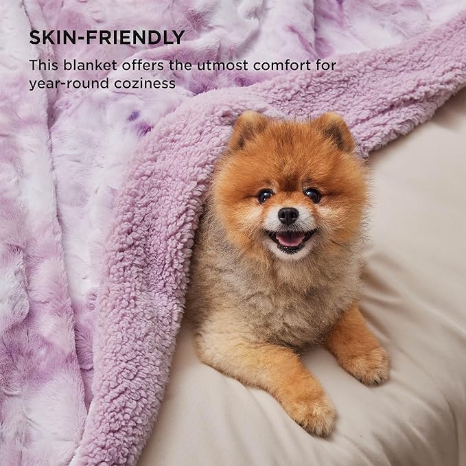 Bedsure GentleSoft Sherpa Fluffy Throw Blanket - Fleece Warm and Cozy Throw for Women Gift, Plush & Fuzzy Faux Fur Christmas Blanket for Couch, Bed Decor, Tie Dye Design, Light Purple, 50x60 Inches