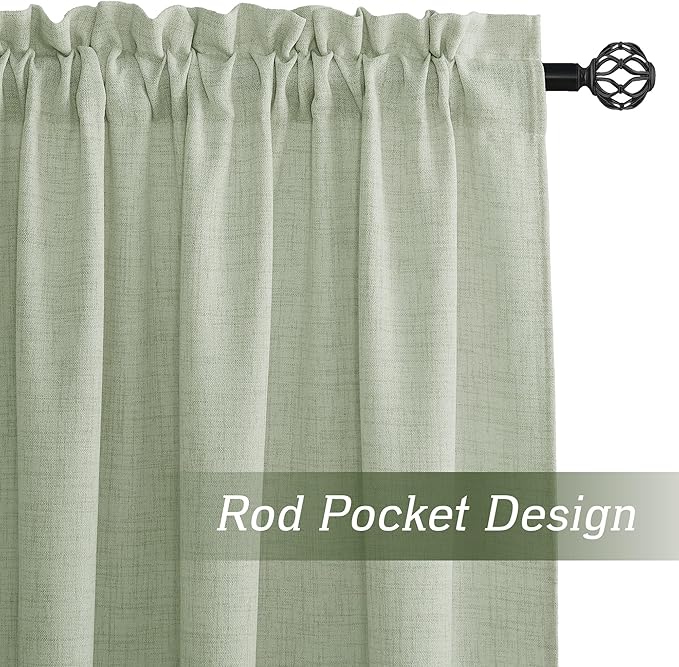 RYB HOME Linen Sheer Curtains and Drapes for Living Room and Dining Room 108 inches Length, Breathable Weave Textured/Rod Pocket Semi Sheer Curtains, Sage Green, W 52 x L 108 inches, 2 Panels Set