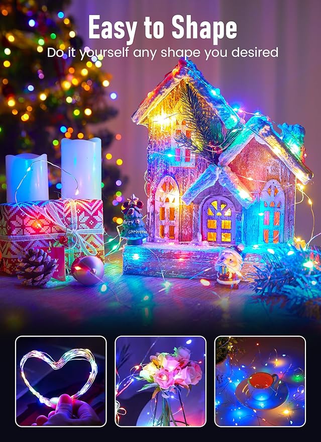 Minetom Fairy Lights Battery Operated, 2Pcak 33Feet 100 LEDs Mini Battery Powered String Lights, Waterproof Twinkle Lights Mason Jar Lights for Indoor Home Wedding Christmas Decoration, Multicolor