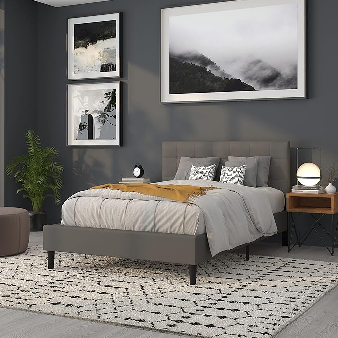 Flash Furniture Lennox Tufted Upholstered Full Size Headboard in Gray Vinyl