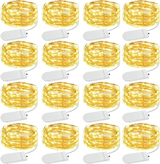 Olafus 16 Pack Christmas Fairy Lights Battery Operated Warm White, Halloween Small String Lights Copper Wire 20 LED 7ft, IP68 Waterproof Bottle Light for Wedding Vases Centerpieces Decorations Party