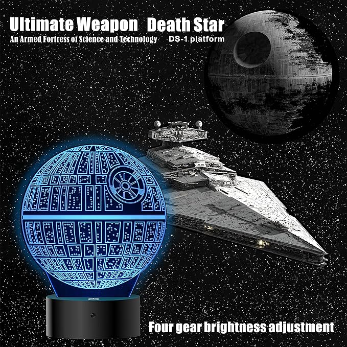 MOSSOM 2 Bases 5 Patterns Star Wars Gifts 3D Illusion Lamp - Star Wars Toys LED Night Light for Kids Room Decor, 7 Color Change, Cool Gifts for Men, Women, Boys, Girls