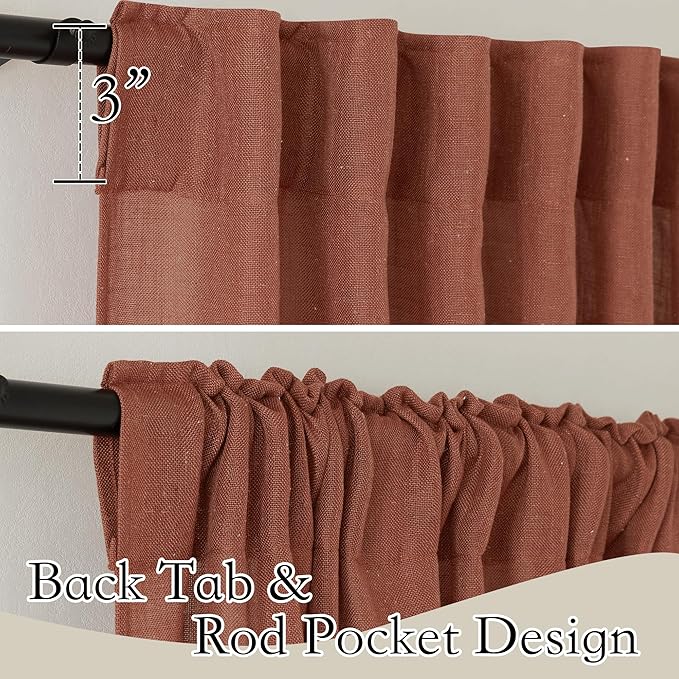 RYB HOME Terracotta Curtains Linen Blend Drapes, Semi Sheer Light Filtering Privacy UV Protection Shades for Farmhouse Living Room, Hotel, Sliding Glass Doors, W 52 x L 95 inch Long, 2 Panels