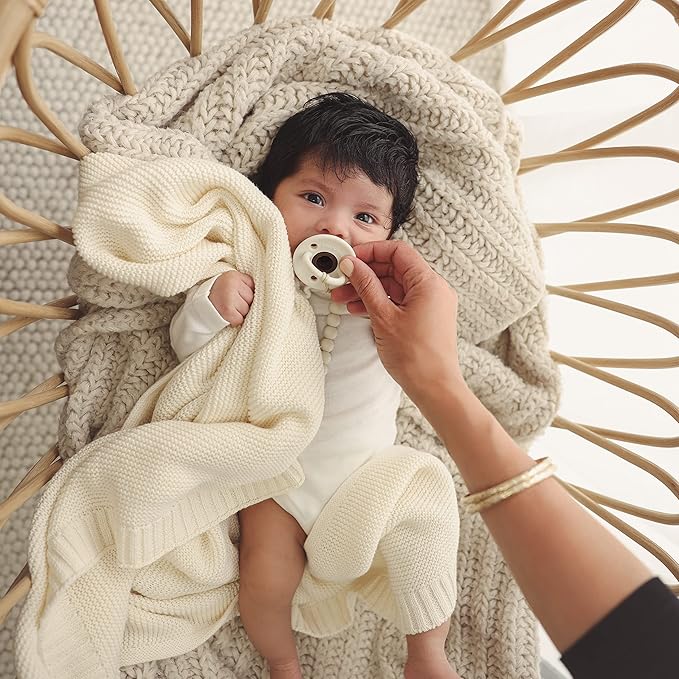 Heritage Knit Organic Cotton Receiving Swaddle Blanket for Boys - 100% Organic Soft Luxury Cotton Warm Cuddle Swaddling Crib Blanket for Newborns Infants Toddler (0-2Yrs - Denim Blue)