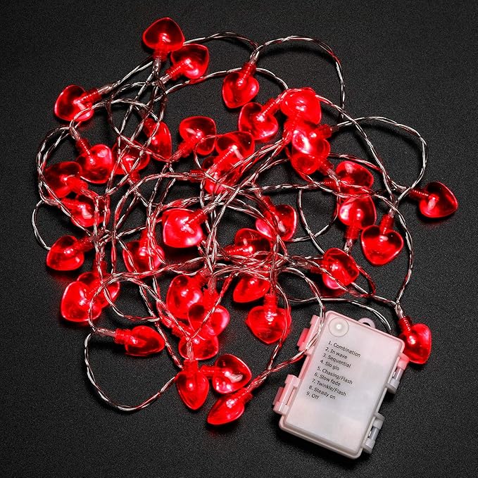 Luditek 14.7ft 40LED Mothers Day Decorations String Lights, Battery Operated Heart Shape Hanging Garland Valentines Day Decor for Indoor Outdoor Home Room Party Wedding