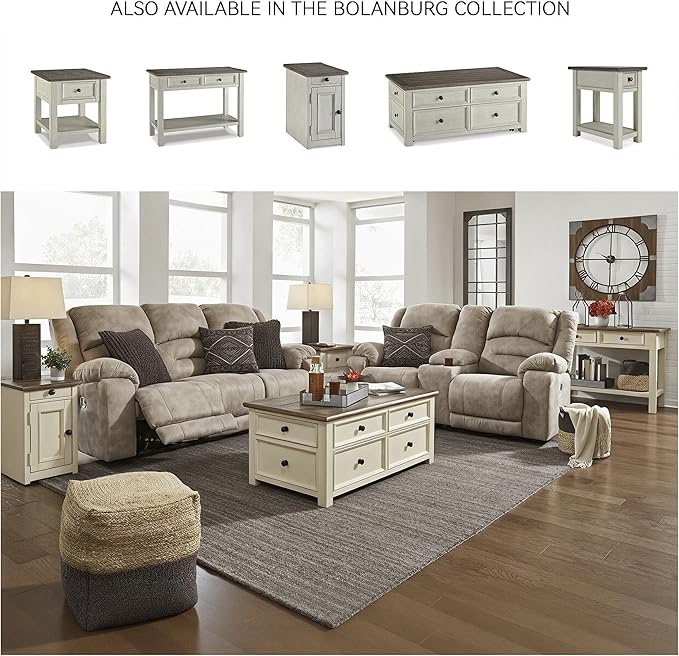 Signature Design by Ashley Bolanburg Farmhouse Chair Side End Table with Outlets and USB Ports, Antique Cream & Brown