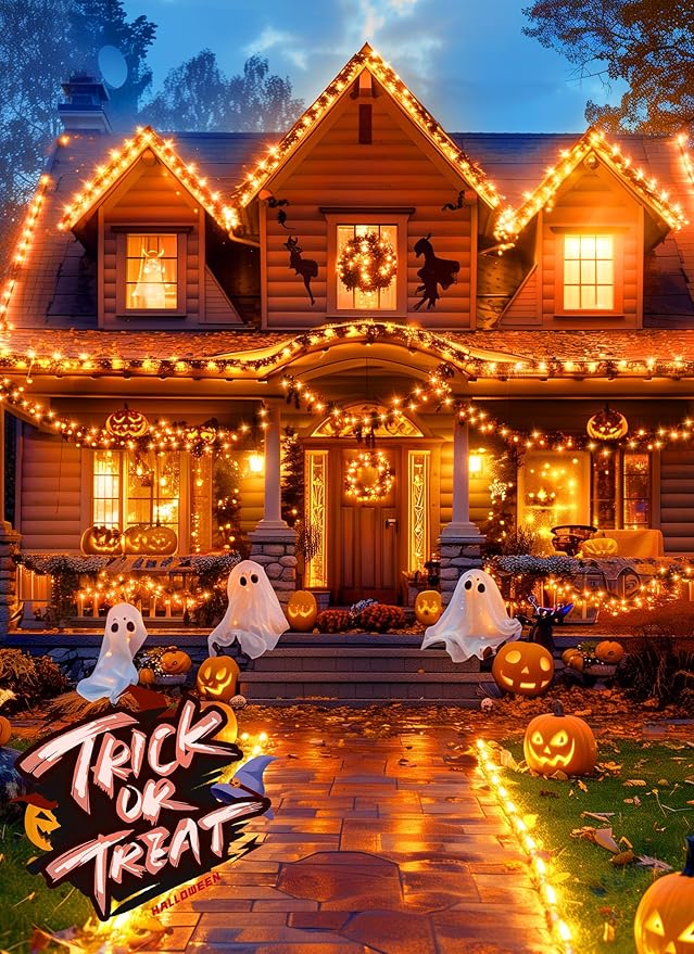 Minetom Halloween Fairy Lights, 33Ft 100 LED Battery Operated Fairy Lights, Waterproof Copper Wire Mason Jar Lights for Home Party Ghost Haunted House Indoor Outdoor Halloween Decorations, Orange
