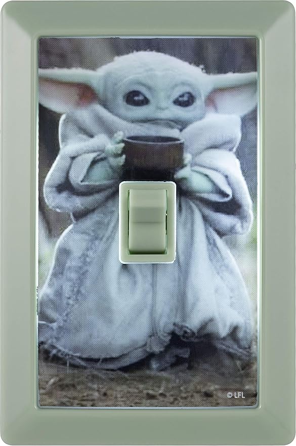 STAR WARS The Child Wall Switch, Battery Operated, Night Light, Wireless, Baby Yoda, Mandalorian, ON/Off, LED Light Switch, Perfect for Bedrooms, Bathrooms, Nursery, Game Room and More, 53291