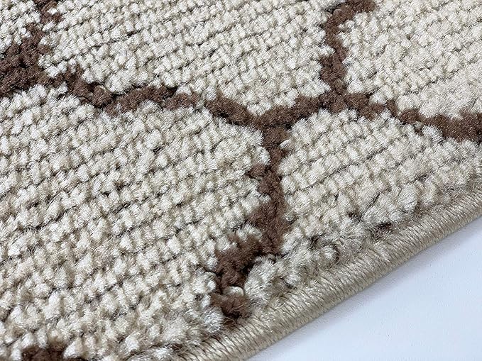 Custom Size Modern Runner Rug Carpet for Hallway Entryway Foyer Kitchen, Slip Resistant Latex Rubber Backed 31 inch Wide X Customized Length, Trellis Beige, 31 inch X 24 feet