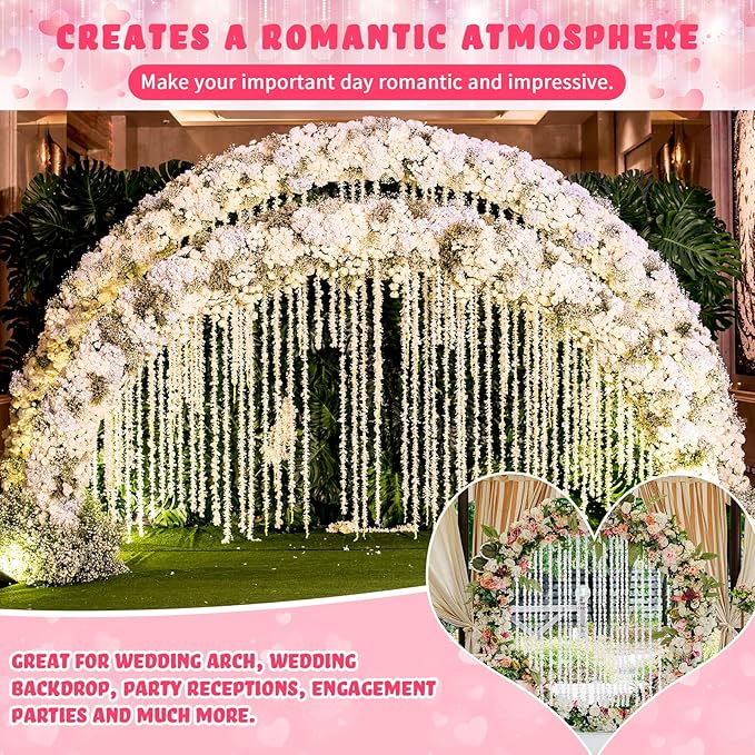48 PCS Artificial Wisteria Hanging Flowers 6.56 Ft/pcs Fake Wisteria Vine Kit Hanging Flower for House Outdoor Garden Ceremony Outside Wedding Arch Floral Decor (White)