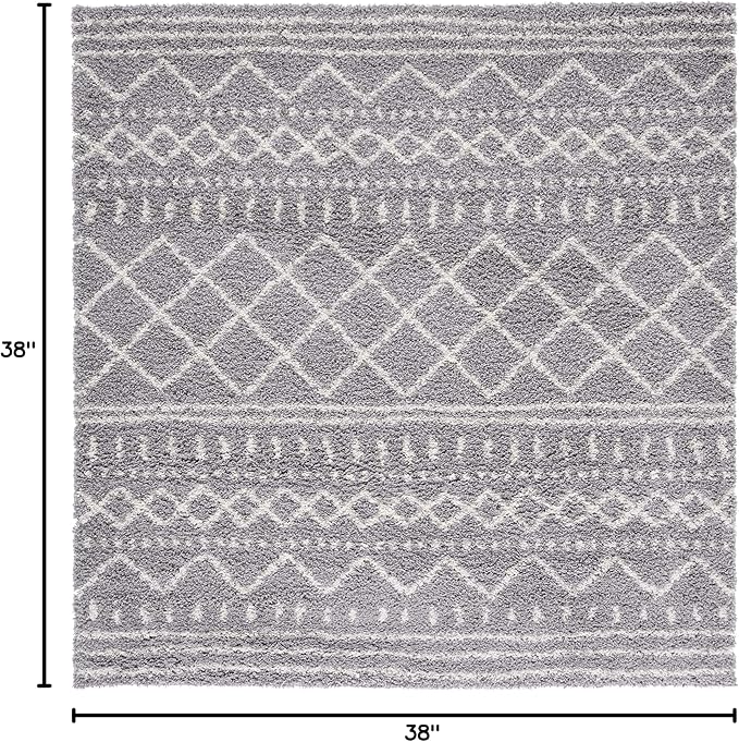 SAFAVIEH Arizona Shag Collection Area Rug - 3'2" Square, Grey & Ivory, Moroccan Design, Non-Shedding & Easy Care, 1.6-inch Thick Ideal for High Traffic Areas in Living Room, Bedroom (ASG741G)