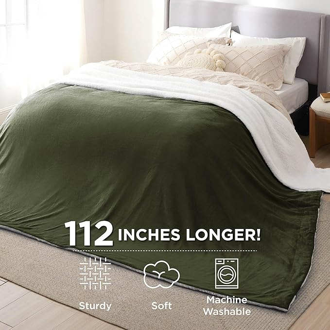 Bedsure GentleSoft Sherpa Fleece Oversized Cal King Blankets for Bed - Thick and Warm Throw for Women and Men, Soft Fuzzy Plush Large Blanket for Winter, Olive Green, 112x98 Inches