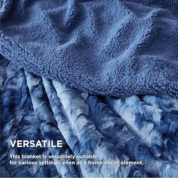 Bedsure GentleSoft Sherpa Fluffy Blanket King Size for Bed - Fleece Warm and Cozy for Women Gift, Plush & Fuzzy Faux Fur Christmas Blanket for Couch, Sofa Decor, Tie Dye Design, Indigo, 108x90 Inches