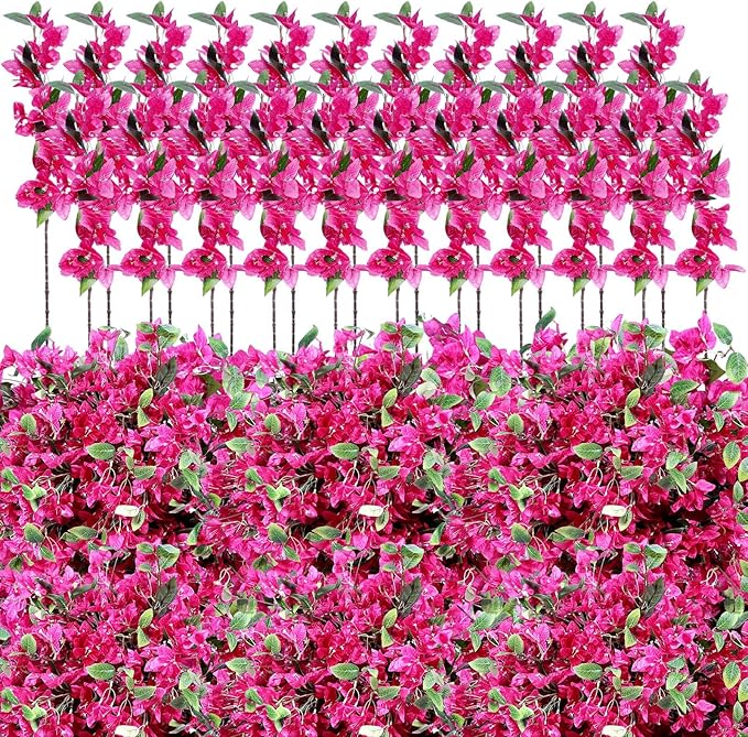 60 Pcs Artificial Faux Bougainvillea Fake Flower Silk Bougainvillea Branches UV Resistant Outdoor Indoor Decoration for Wedding Home Centerpieces Outside Decor (Rose Red)
