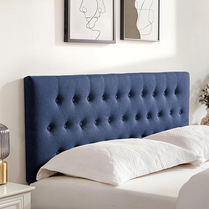 Tufted Upholstered Headboard Full Size, Solid Wood Head Board with Durable Metal Legs, Adjustable Height Full XL headboard from 37” to 51” Fabric Headboard in Modern Button Design, Blue