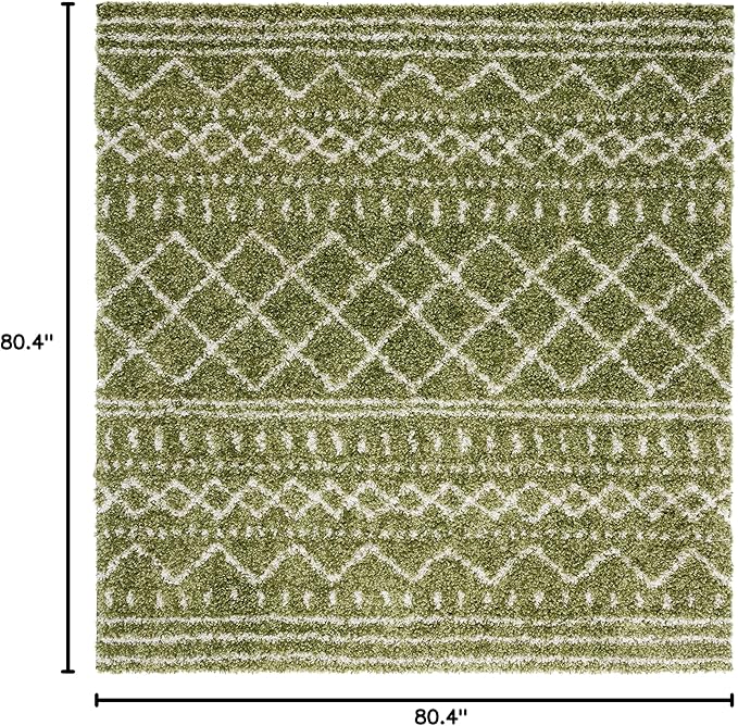 SAFAVIEH Arizona Shag Collection Area Rug - 6'7" Square, Green & Ivory, Moroccan Design, Non-Shedding & Easy Care, 1.6-inch Thick Ideal for High Traffic Areas in Living Room, Bedroom (ASG741X)