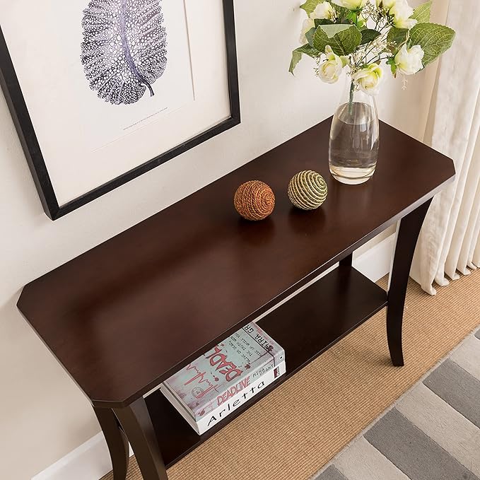 Leick Home Boa Console Table, Solid Wood, Bottom Display Shelf, Narrow Depth, Easy-Assembly, For Living Room/Hallway, Chocolate Cherry, 38.0 in. W x 14.0 in. D x 30.0 in. H, 10332