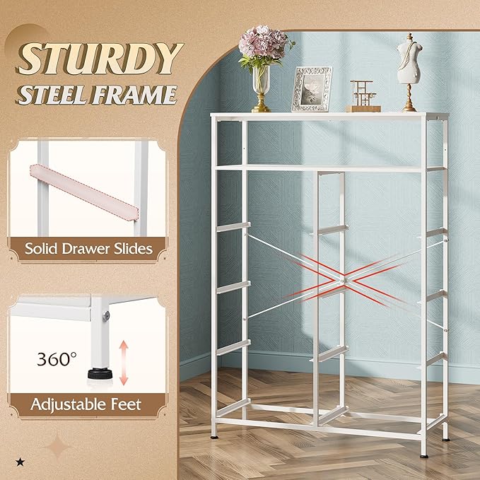 WLIVE Tall Fabric Storage Dresser - 8 Drawer Chest Tower for Bedroom, Closet, Living Room and Hallway, White