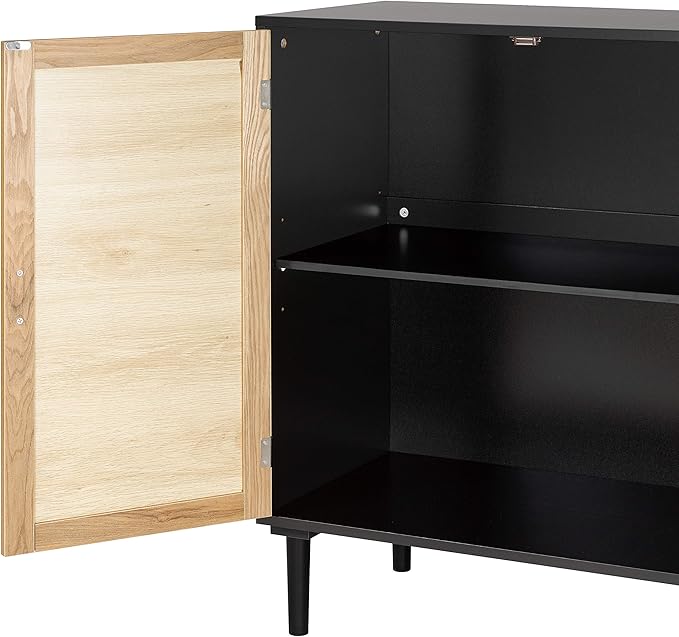 Finnhomy Sideboard Buffet Cabinet, Kitchen Storage Sideboard with Rattan Decorated Doors, Liquor Buffet for Bar, Dining Room, Hallway, Cupboard Console Table, Accent Cabinet, 31.5X 15.8X 34.6 Inches