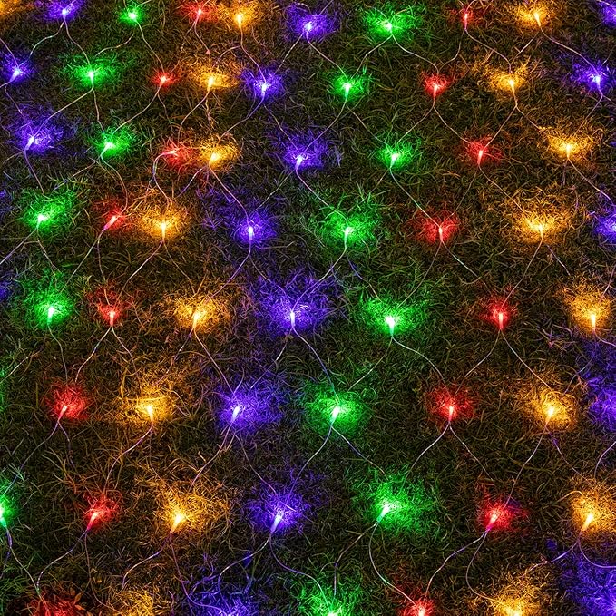 AWQ 200 LED 9.8ft x 6.6ft String Net Mesh Lights 8 Modes for Christmas Wedding Party Home Garden Lawn Bushes Indoor Outdoor Decor (Multicolor)