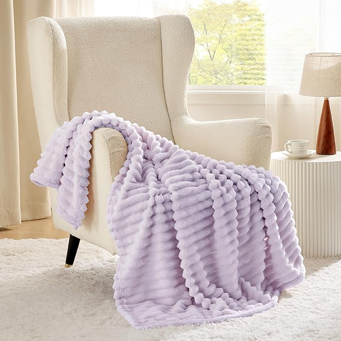 Bedsure GentleSoft Lavender Fog Fleece Blanket for Couch - Cozy Soft Blankets for Women, Cute Small Throws for Girls, 50x60 Inches
