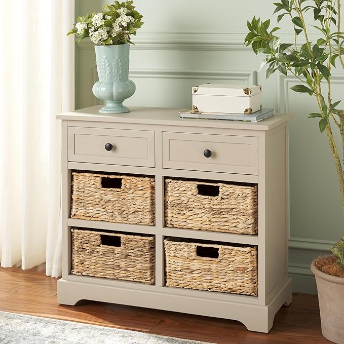 SAFAVIEH Home Collection Herman Vintage Grey 6-Drawer Wicker Basket Storage Unit, Fully Assembled (AMH5702A)