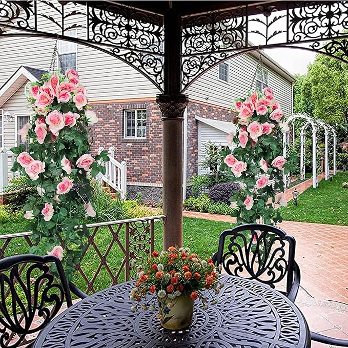 RECUTMS 2PCS Artificial Hanging Flower 3.3Ft Fake Garland for Home Room Garden Wedding Indoor Outdoor Decoration (Champagne)