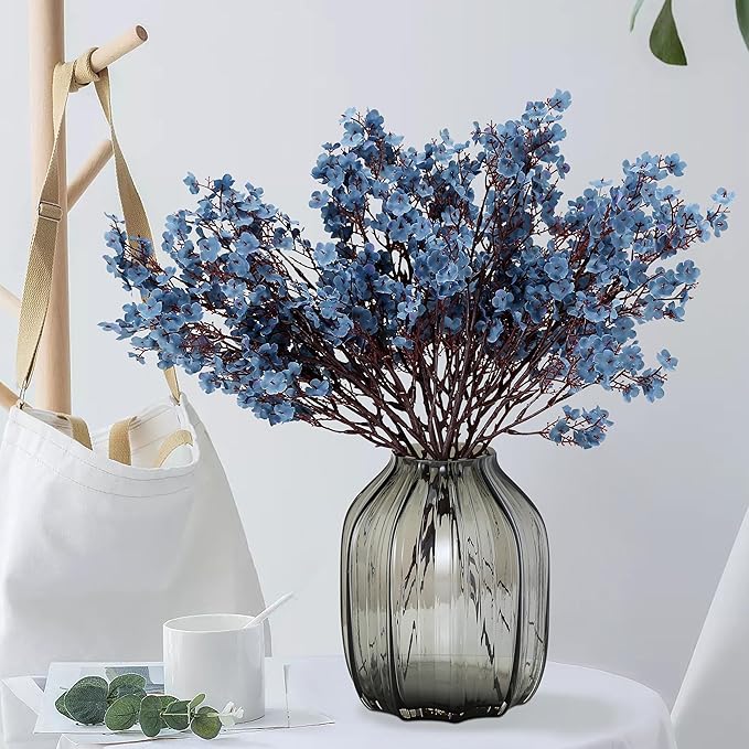 JAKY-Global Babys Breath Silk Artificial Flowers Bulk 12pcs for Fall Decor Fake Flower Bouquet Bulk for Home Kitchen Indoor Bouquet Floral Arrangement Table Centerpieces Party Decor(Blue Ashes)