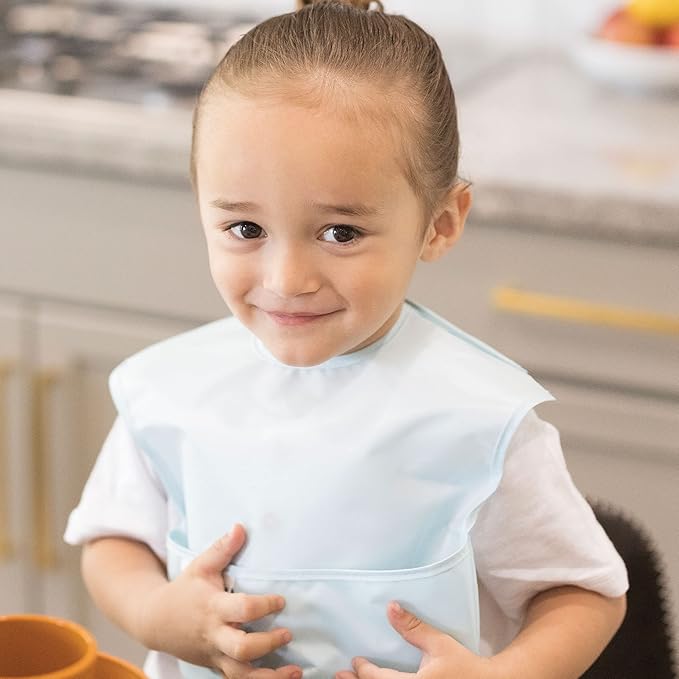 Tiny Twinkle Mess Proof Baby Bibs for Eating - Waterproof, Wipeable Bibs - Toddler Bibs - Travel Friendly - PFAS, PVC, BPA, Phthalate Free - Baby Food Bibs(5 Pack,Unisex Solids)