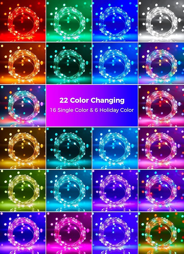 Brightown Fairy Lights Color Changing - 22 Color 66FT 200 LED Plug in String Lights with Remote, Halloween String Lights Indoor with 12 Modes, Christmas Fairy Lights for Bedroom Classroom