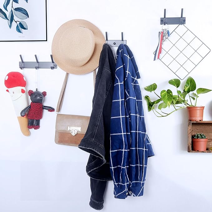 WEBI Coat Rack Wall Mounted,4 Coat Hooks for Hanging Coats,Heavy Duty Metal Hook Rack Hook Rail Coat Hanger Wall Mount for Clothes Entryway Jacket,C-CBG04,Black