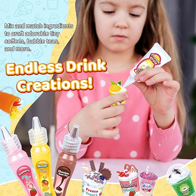 20 PCS Miniature Drink Marker Kit, Miniature Food Toys, Kitchen Pretend Food DIY Crafts Kits for Kids Ages 8-12, Girls Gift for Christmas, Birthday, Collectors, Resin Play, NOT Edible
