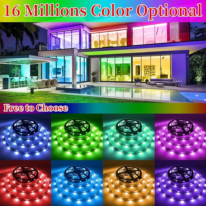 QZYL LED Lights for Bedroom, 25FT RGB LED Strip Lights with 44 Keys IR Remote, Smart LED Light Strip with Adhesive Backing Adjustable Brightness App Control for Bedroom Party Decoration