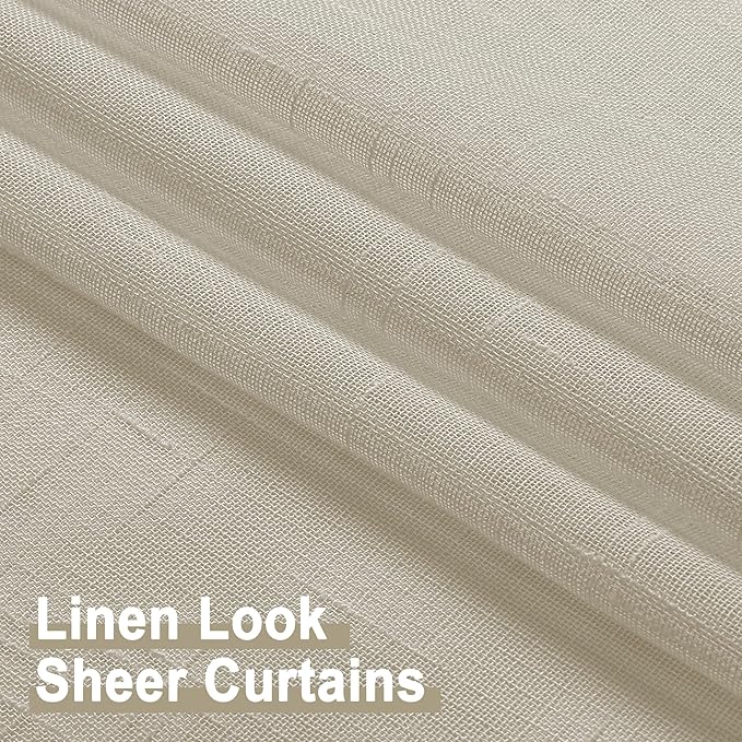 Aiyufeng Kirei Farmhouse Faux Linen Sheer Curtains 63 Inches Long, Light Filtering Solid Drapes for Window, 1 Pair Natural Linen Look Curtains Sheer for Bedroom (Set of 2, 40 by 63Inch, Natural)