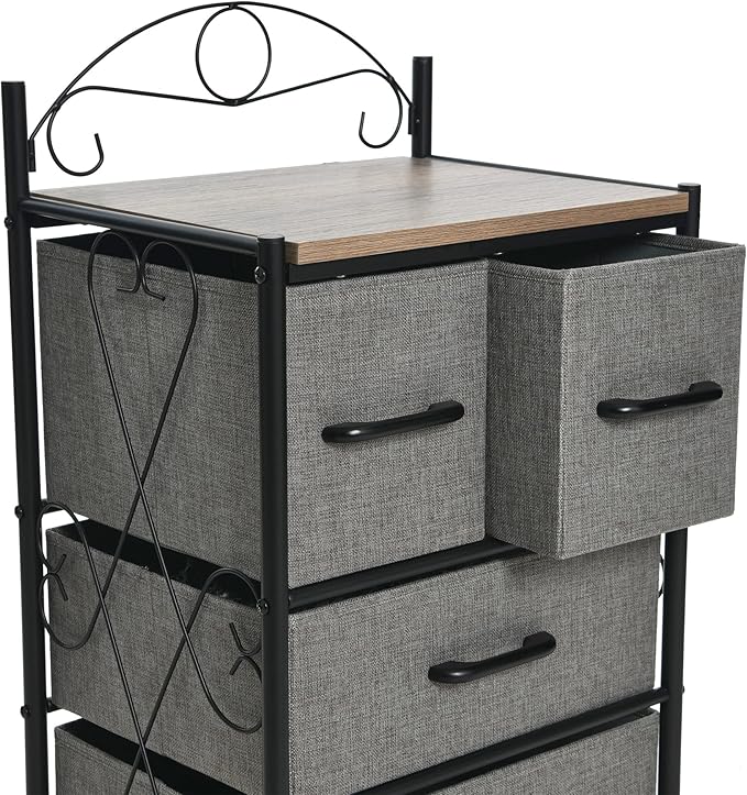 Household Essentials Victorian Style 4-Drawer Storage Organizer Unit, Black and Grey