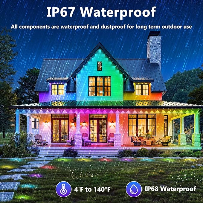 LETIANPAI 300FT Permanent Outdoor Lights,RGB Eaves Light with App Control Remote,DIY Scene Modes IP67 Waterproof Under Eave Lighting,Outdoor Lights for Decor,Garden Decor,House,Party,Holiday