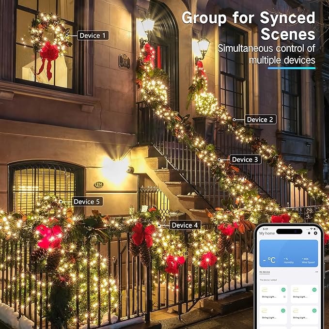 BrizLabs Smart Christmas Lights, 66FT 200 LED Warm White Christmas Fairy Lights with App/Voice Control, Multiple Modes with Playlist Function, Dimmable Light String, Music Sync Party Light Green Wire