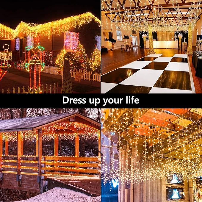 Brizled Icicle Lights Warm White, 29ft 360 LED Christmas Icicle Lights, 8 Modes Christmas Light with 60 Drops, Connectable Xmas Drop Lighting with Remote for Indoor Outdoor Christmas Wedding Holiday