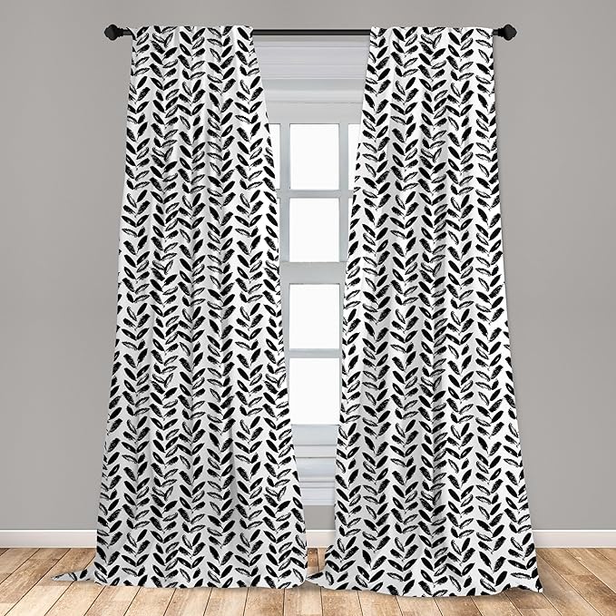Ambesonne Black and White Window Curtains Pack of 2, Modern Grunge Botany Motif Monochrome Brush Paint Style Strokes, Lightweight Set with Rod Pocket, 4 Panels of - 28" x 63", White and Black