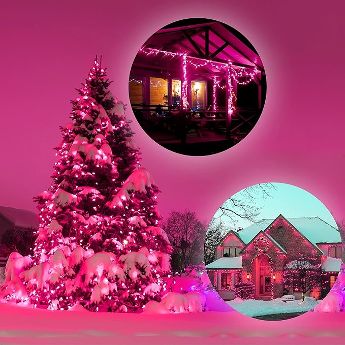 Pink LED Christmas String 100 Mini Fairy Lights Set, Green Wire 26.9 Ft Traditional Valentines Easter Holiday Décor for Home, Christmas Tree, Patio, Indoor & Outdoor Decoration