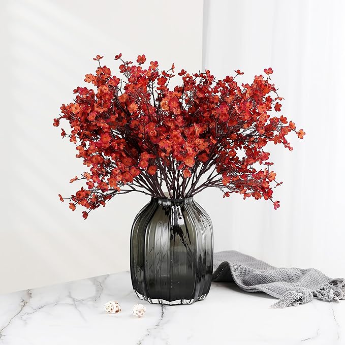 JAKY-Global Babys Breath Silk Artificial Flowers Bulk 20pcs for Fall Decor Fake Flower Bouquet Bulk for Home Kitchen Indoor Bouquet Floral Arrangement Table Centerpieces Party Decor(Burnt Red Brown)