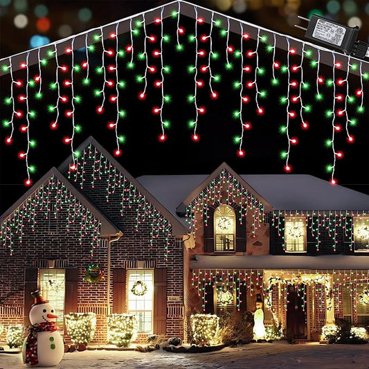 Toodour Red & Green Christmas Icicle Lights, 29.5ft 360 LED Icicle Lights, 8 Modes, 60 Drops, Window Curtain Led Christmas Light, Icicle Twinkle Light for Eaves, Party, Wedding, Xmas Decorations