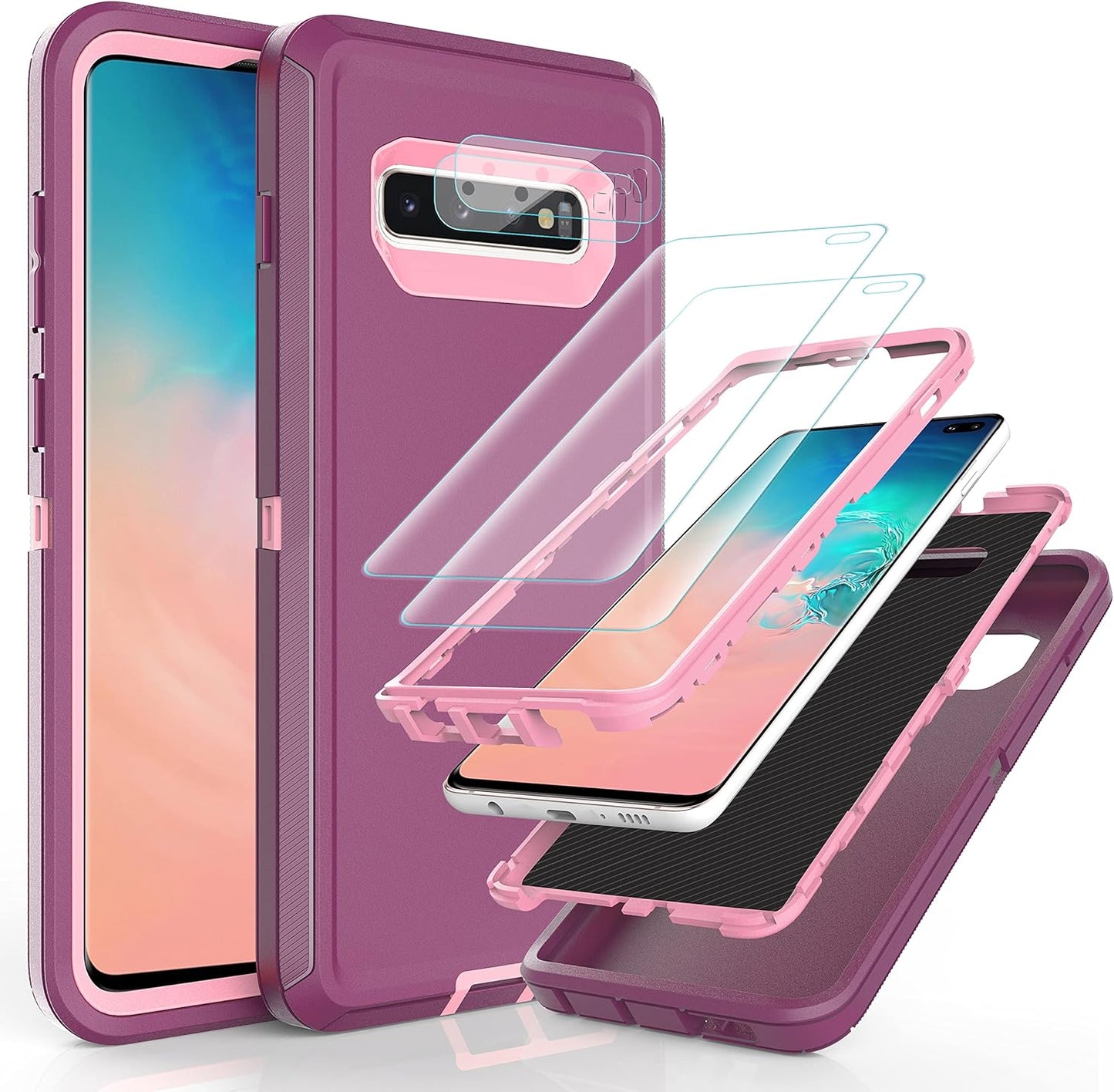S10 Plus Case with Self Healing TPU Film [2 Pack] and Camera Lens Screen Protective Film [2 Pack], YmhxcY Heavy