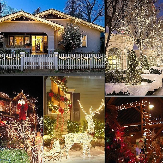 Decute 500LED 164FT Christmas Tree String Lights Green Wire Dimmable with Remote Control, UL Listed Plug in Fairy Starry Lights Decorative for Christmas Tree Party Wedding Indoor Outdoor Warm White